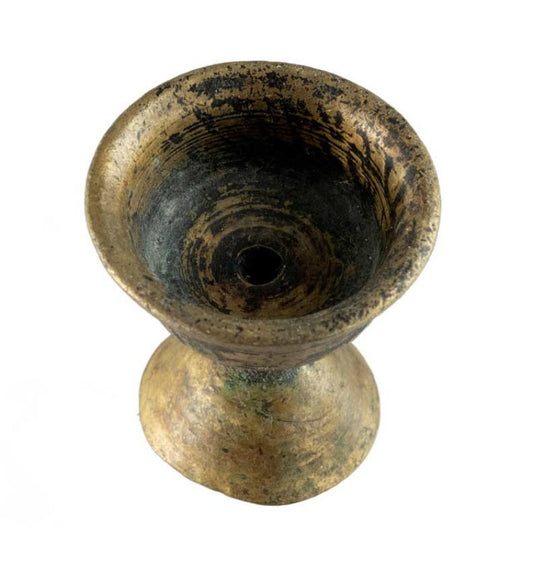 Lampe à beurre bouddhiste ancienne de monastère en laiton – offrande de lumière (plus de 30 ans)