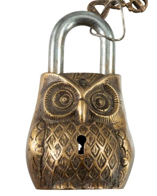 Cadenas Décoratif Chouette En Laiton Patiné – Artisanat Du Népal
