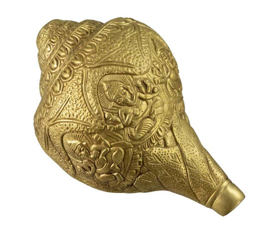 Conque Ganesh en Laiton – Objet Décoratif Hindou Artisanal d’Inde