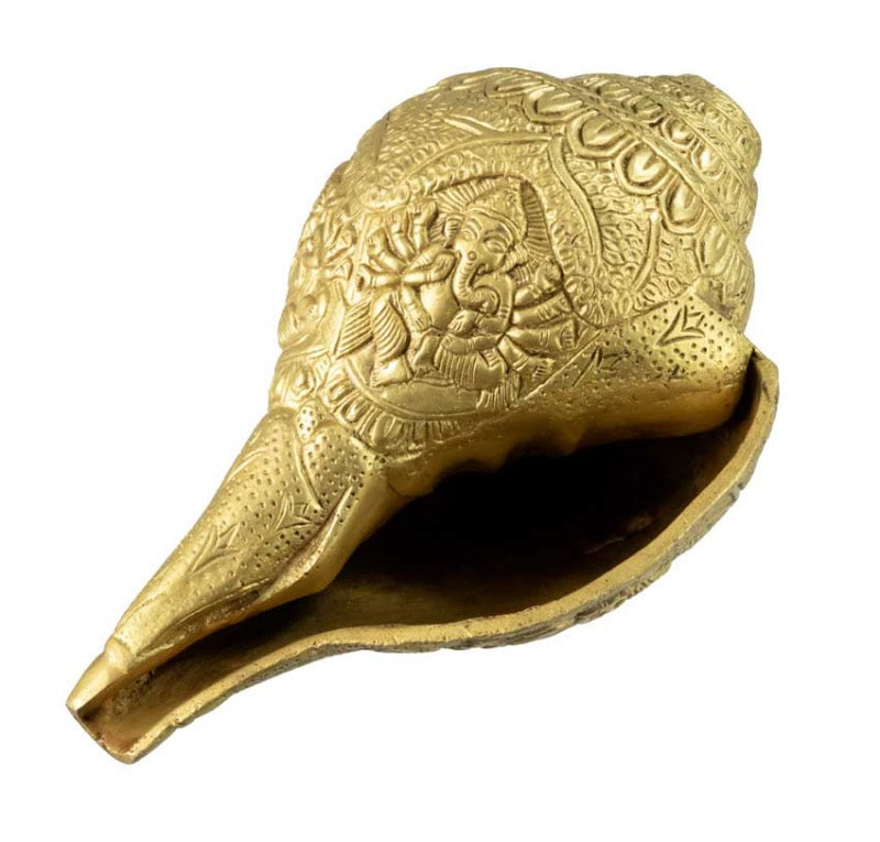Conque Ganesh en Laiton – Objet Décoratif Hindou Artisanal d’Inde