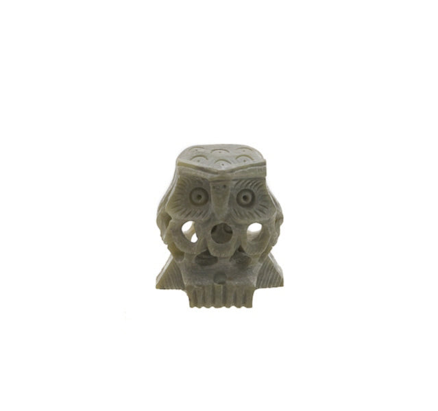 Figurine Chouette En Pierre Naturelle Stéatite – Sculpture Artisanale D'Inde