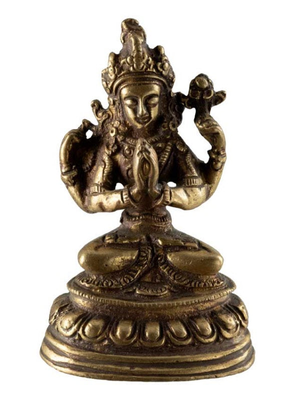 Statue Tchenrezi en Laiton – Artisanat Bouddhiste Tibétain du Népal