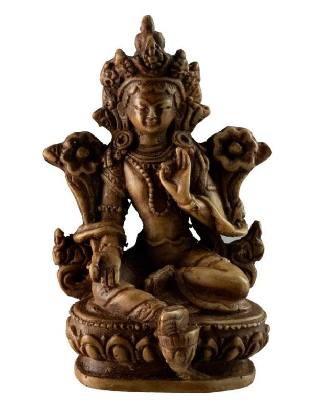 Statue Bouddhiste Tara Verte En Résine Marron Clair – Artisanat Du Népal