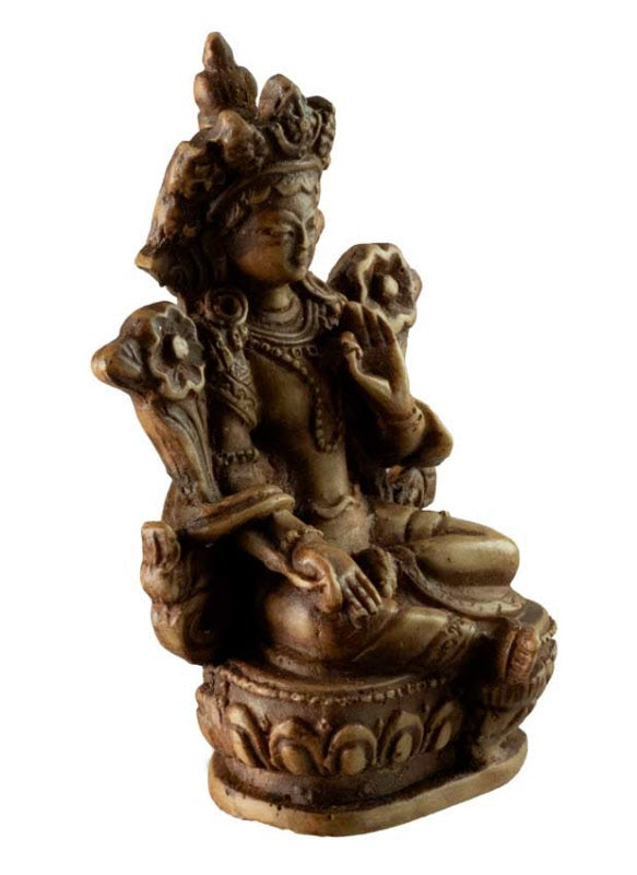 Statue Bouddhiste Tara Verte En Résine Marron Clair – Artisanat Du Népal