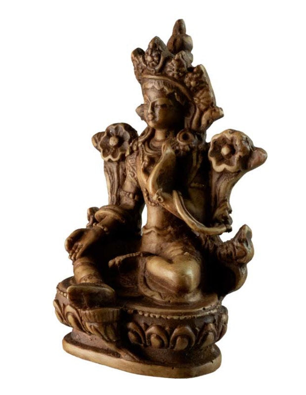 Statue Bouddhiste Tara Verte En Résine Marron Clair – Artisanat Du Népal