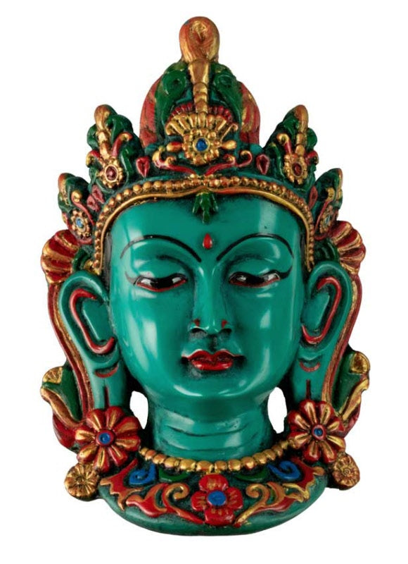 Masque Mural Bouddhiste Tara En Résine Turquoise – Symbole De Compassion Et De Sagesse