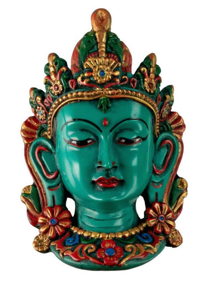 Masque Mural Bouddhiste Tara En Résine Turquoise – Symbole De Compassion Et De Sagesse