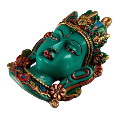 Masque Mural Bouddhiste Tara En Résine Turquoise – Symbole De Compassion Et De Sagesse