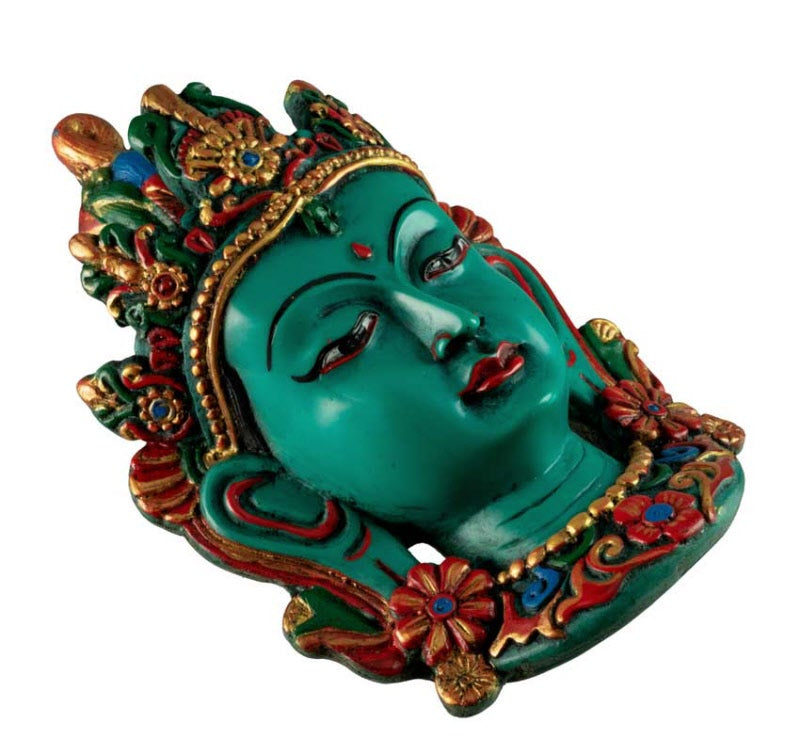 Masque Mural Bouddhiste Tara En Résine Turquoise – Symbole De Compassion Et De Sagesse