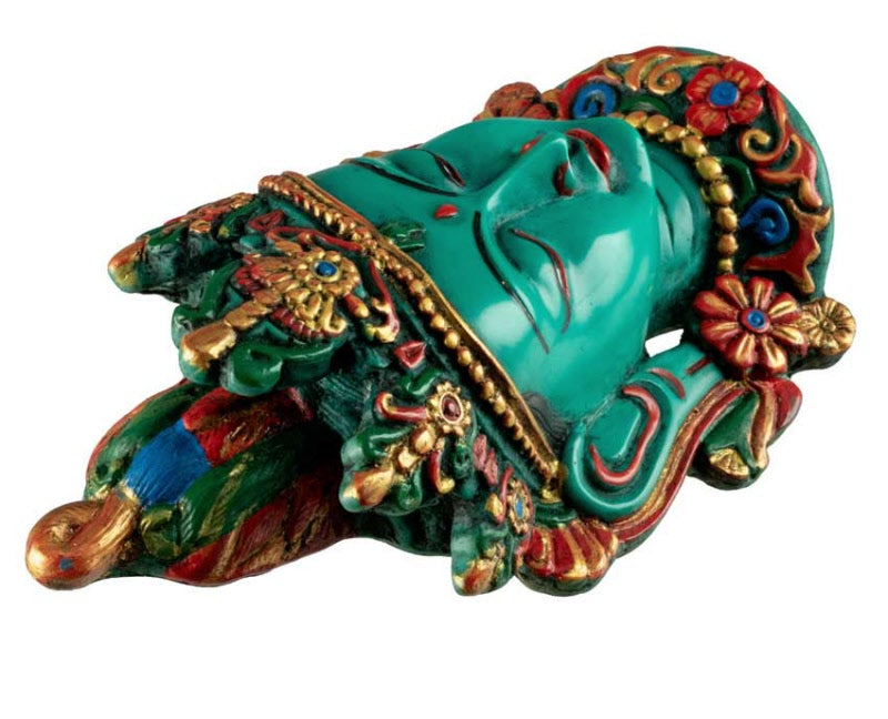 Masque Mural Bouddhiste Tara En Résine Turquoise – Symbole De Compassion Et De Sagesse