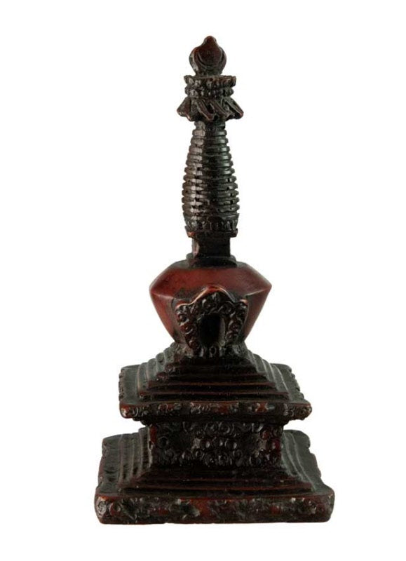 Stupa Tibétain En Résine Bordeaux – Décoration Bouddhiste Artisanale Du Népal