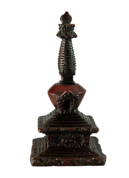 Stupa Tibétain En Résine Bordeaux – Décoration Bouddhiste Artisanale Du Népal