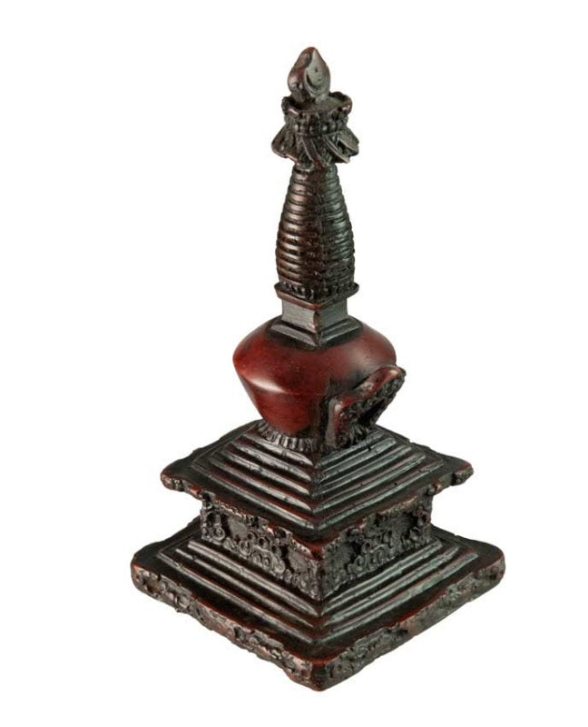 Stupa Tibétain En Résine Bordeaux – Décoration Bouddhiste Artisanale Du Népal