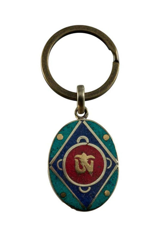 Porte-Clé Om Bouddhiste Tibétain en Laiton et Résine – Népal