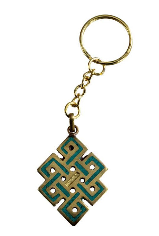 Porte-Clé Original Nœud Sans Fin Bouddhiste en Résine Turquoise