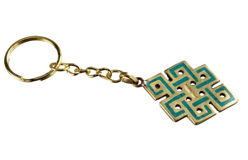 Porte-Clé Original Nœud Sans Fin Bouddhiste en Résine Turquoise