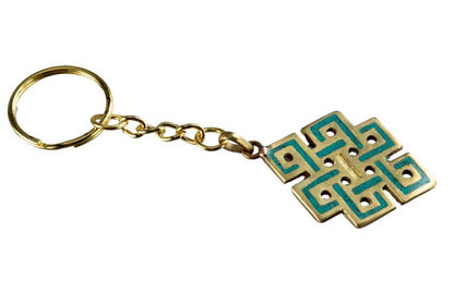 Porte-Clé Original Nœud Sans Fin Bouddhiste en Résine Turquoise