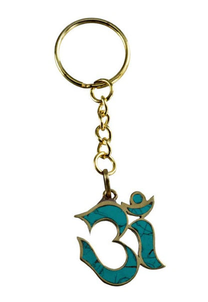 Porte-Clé Om Hindouiste Népalais – Bijou de Sac en Cuivre et Résine Turquoise