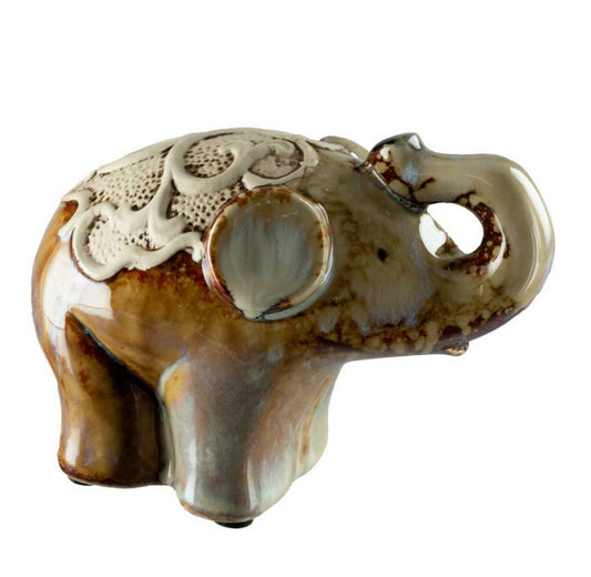 Statuette Éléphant En Céramique – Trompe En L’Air, Artisanat Chinois