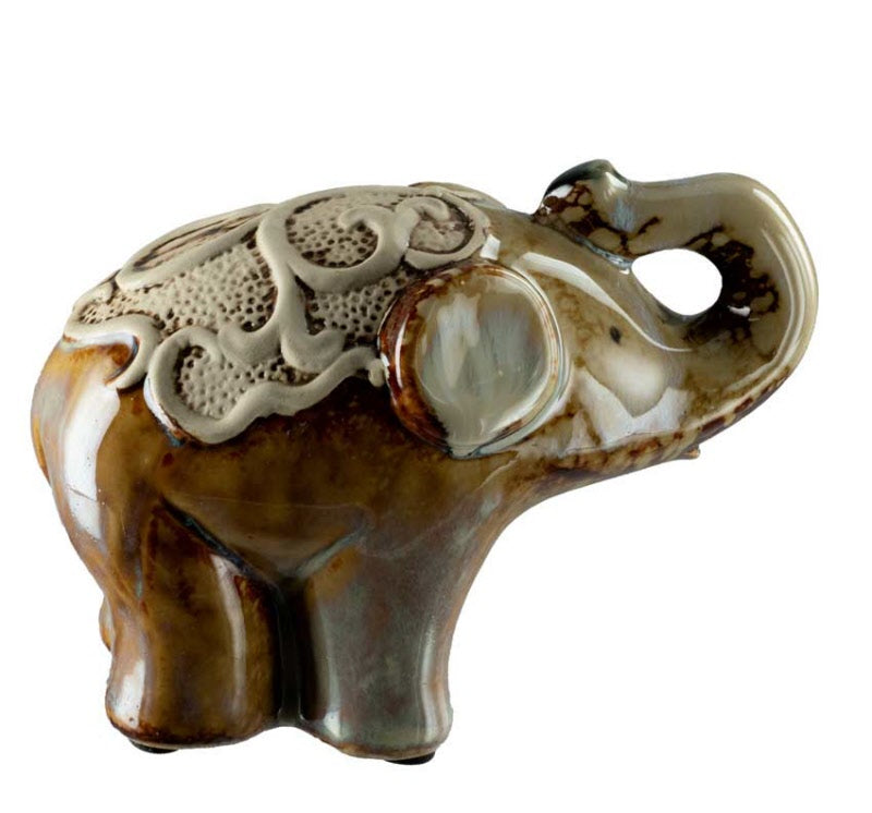 Statuette Éléphant En Céramique – Trompe En L’Air, Artisanat Chinois