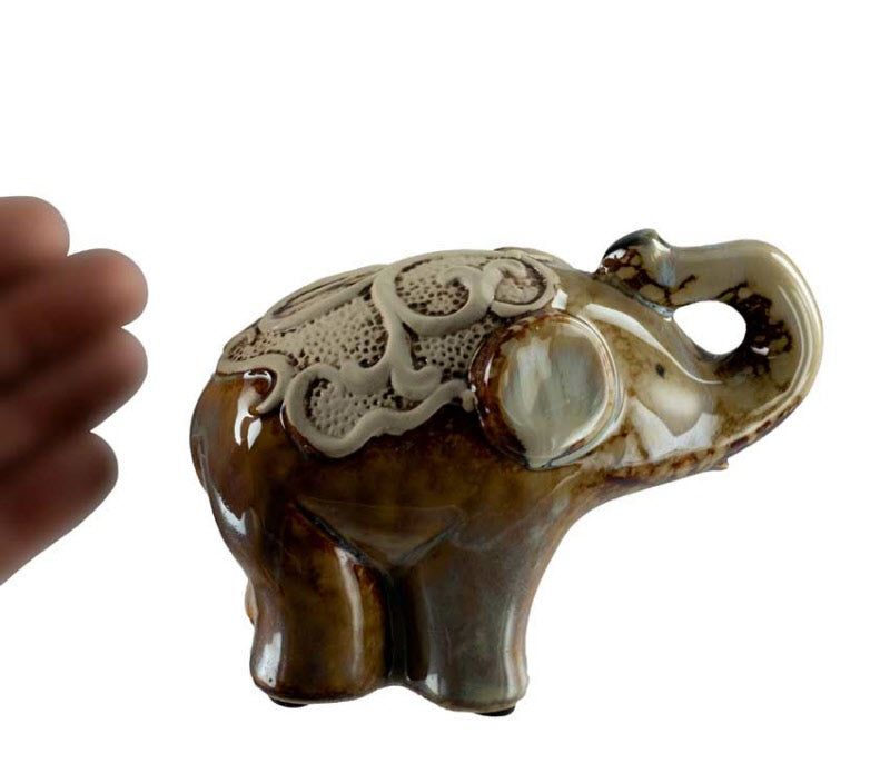 Statuette Éléphant En Céramique – Trompe En L’Air, Artisanat Chinois