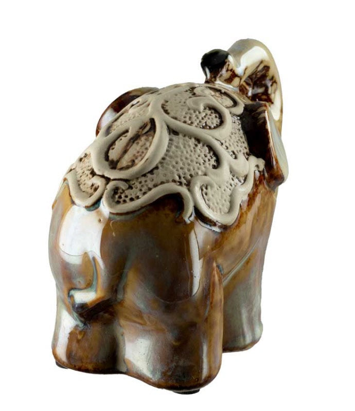 Statuette Éléphant En Céramique – Trompe En L’Air, Artisanat Chinois