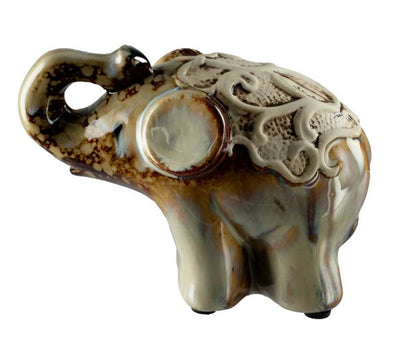 Statuette Éléphant En Céramique – Trompe En L’Air, Artisanat Chinois
