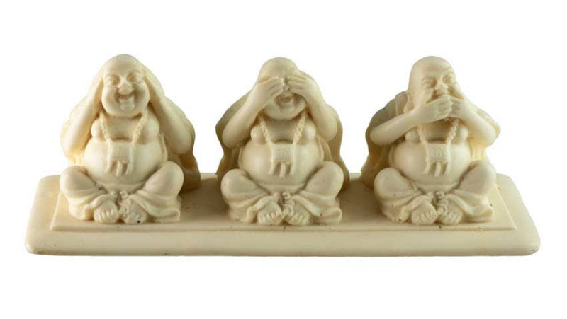 Statuette 3 Bouddhas De La Sagesse En Résine – Artisanat Népalais – Les Trois Singes De La Sagesse