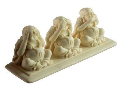 Statuette 3 Bouddhas De La Sagesse En Résine – Artisanat Népalais – Les Trois Singes De La Sagesse