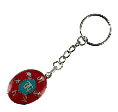 Porte-Clé Om Tibétain et Mantra Om Mani Padme Hum en Métal – Népal