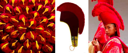 Coiffe de moine tibétain Gelug bouddhiste rouge bordeaux – art de l’Himalaya