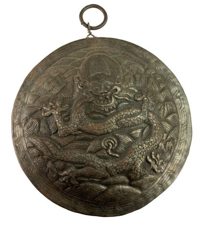 Plaque Murale Dragon Tibétain En Métal – Double Vajra Et Artisanat Du Népal