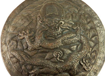 Plaque Murale Dragon Tibétain En Métal – Double Vajra Et Artisanat Du Népal