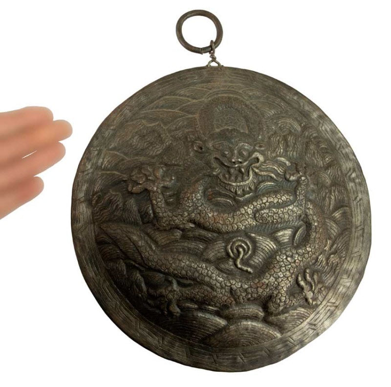 Plaque Murale Dragon Tibétain En Métal – Double Vajra Et Artisanat Du Népal