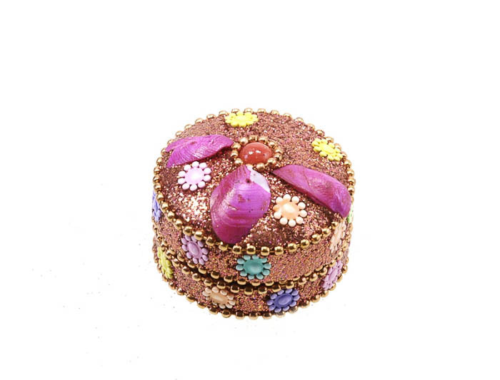 Petite Boîte Décorative Rose En Métal – Artisanat Indien