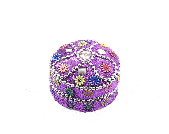 Petite Boîte Décorative Violette En Métal – Artisanat Indien