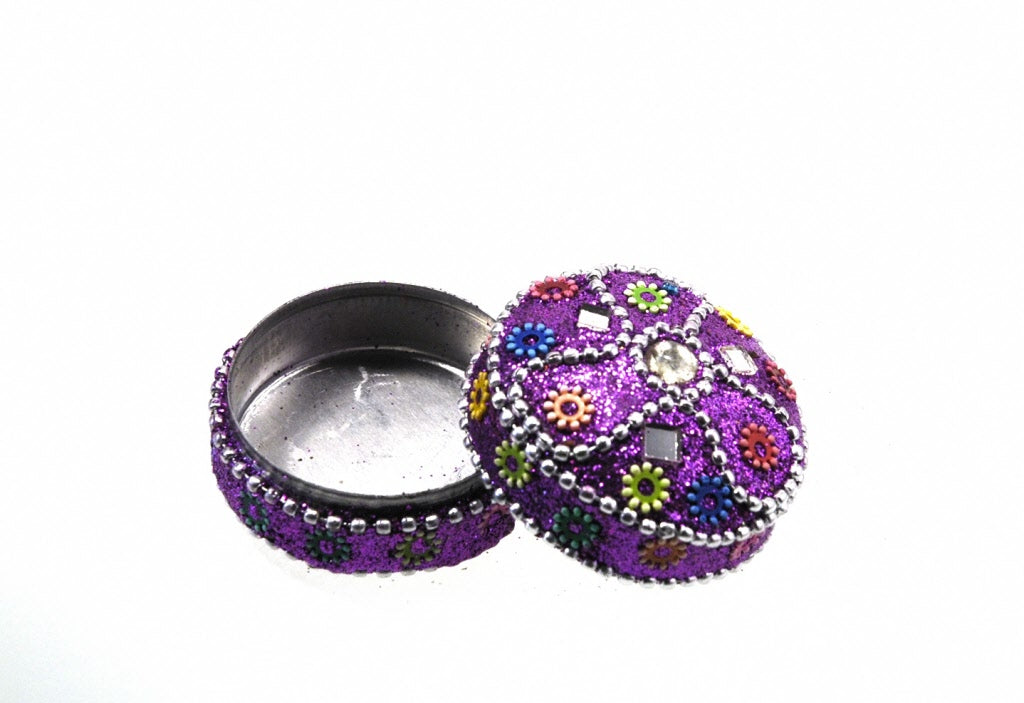 Petite Boîte Décorative Violette En Métal – Artisanat Indien