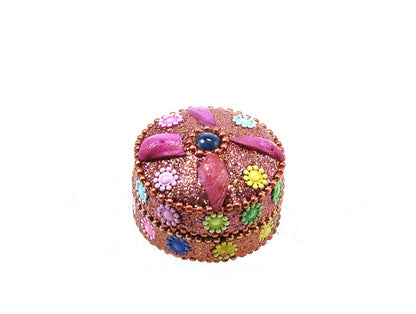 Petite Boîte Décorative Rose En Métal – Artisanat Indien