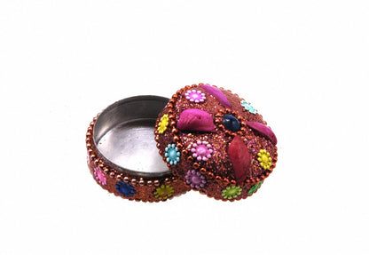 Petite Boîte Décorative Rose En Métal – Artisanat Indien