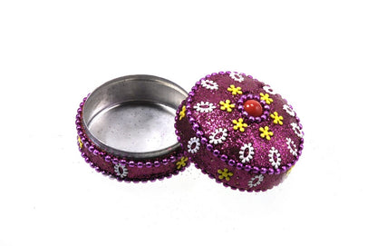 Petite Boîte Décorative Rose En Métal – Artisanat Indien