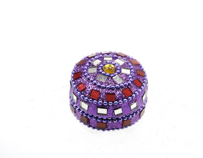 Petite Boîte Décorative Violette en Métal – Artisanat Indien