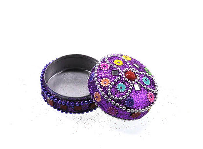 Petite Boîte Décorative Violette en Métal – Artisanat Indien