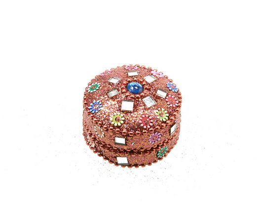 Petite Boîte Décorative Rose En Métal – Artisanat Indien