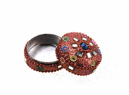 Petite Boîte Décorative Rose En Métal – Artisanat Indien