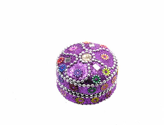 Petite Boîte Décorative Violette en Métal – Artisanat Indien