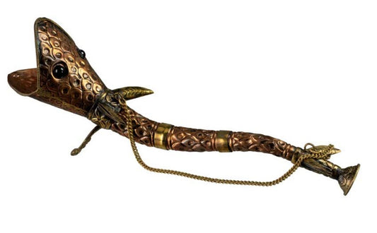 Trompette tibétaine serpent Dbang Dung en cuivre et laiton – Instrument rituel artisanal