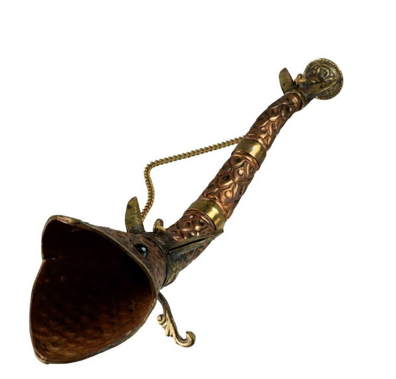Trompette tibétaine serpent Dbang Dung en cuivre et laiton – Instrument rituel artisanal