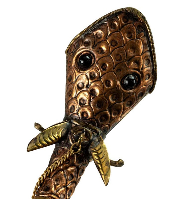 Trompette tibétaine serpent Dbang Dung en cuivre et laiton – Instrument rituel artisanal