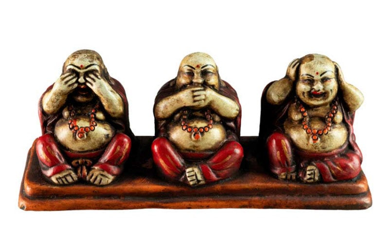 Statuette 3 Bouddhas De La Sagesse En Terre Cuite – Artisanat Népalais