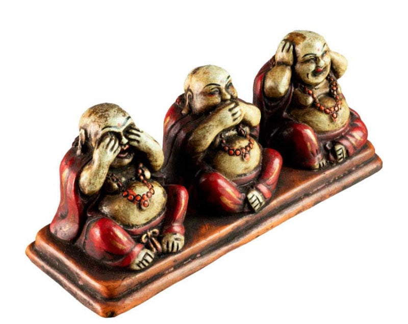 Statuette 3 Bouddhas De La Sagesse En Terre Cuite – Artisanat Népalais